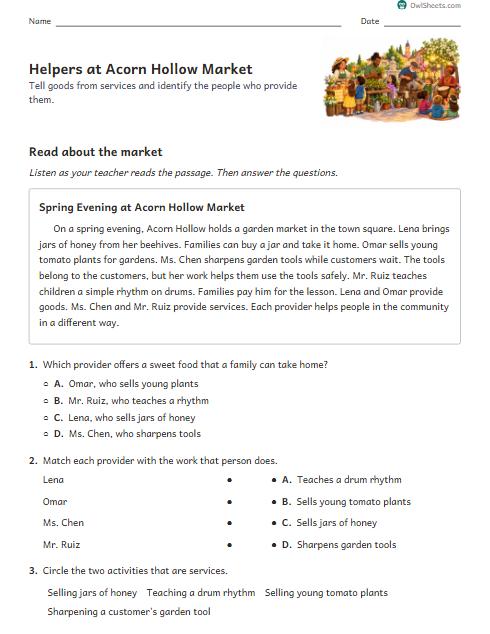Helpers at Acorn Hollow Market worksheet preview