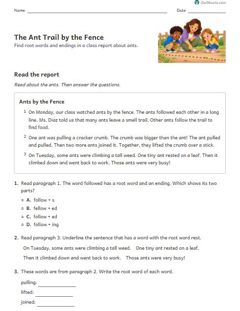 The Ant Trail by the Fence worksheet preview