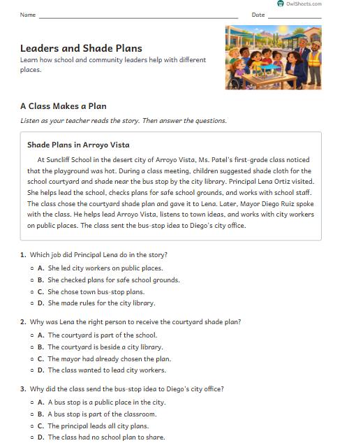 Leaders and Shade Plans worksheet preview