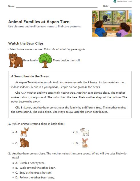 Animal Families at Aspen Turn worksheet preview