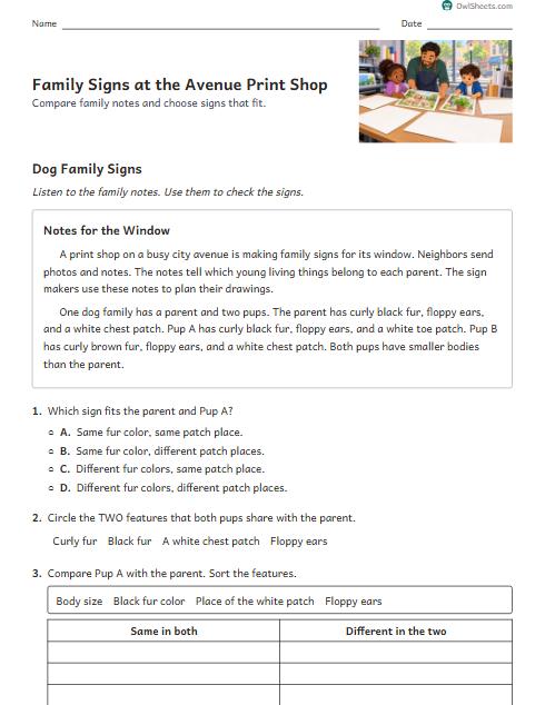 Family Signs at the Avenue Print Shop worksheet preview