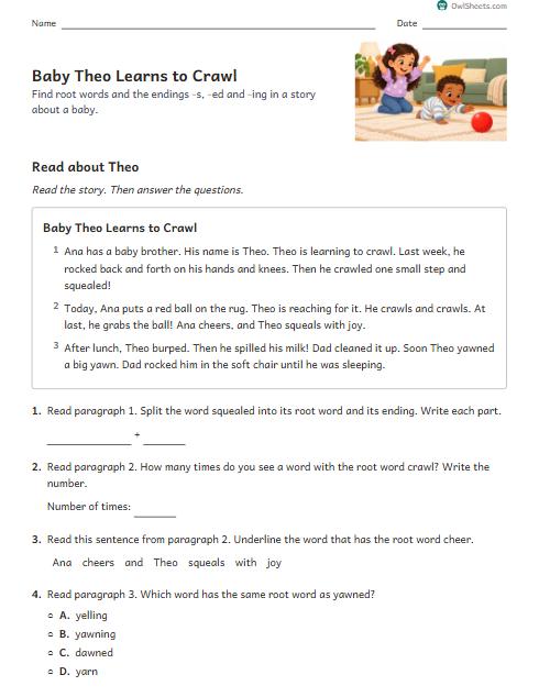 Baby Theo Learns to Crawl worksheet preview