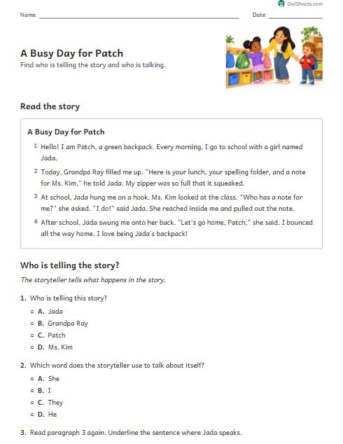 A Busy Day for Patch worksheet preview