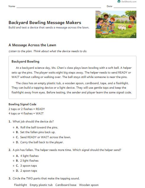 Backyard Bowling Message Makers worksheet preview