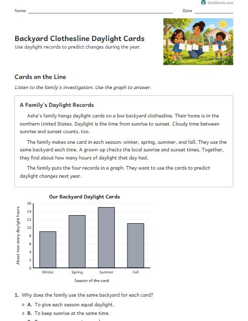Backyard Clothesline Daylight Cards worksheet preview