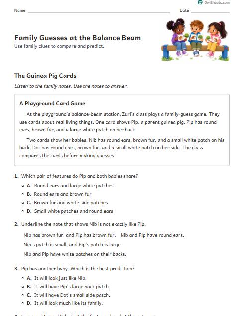 Family Guesses at the Balance Beam worksheet preview