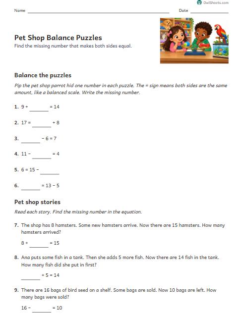 Pet Shop Balance Puzzles worksheet preview