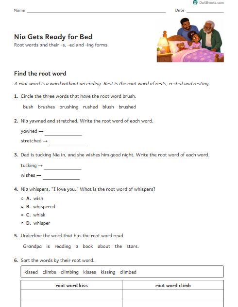 Nia Gets Ready for Bed worksheet preview