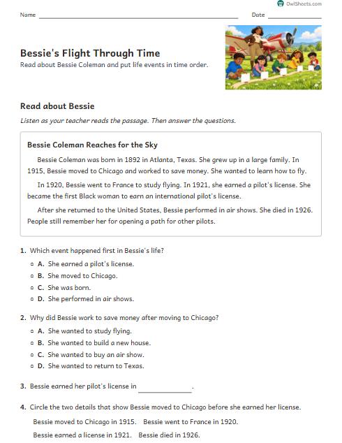 Bessie's Flight Through Time worksheet preview
