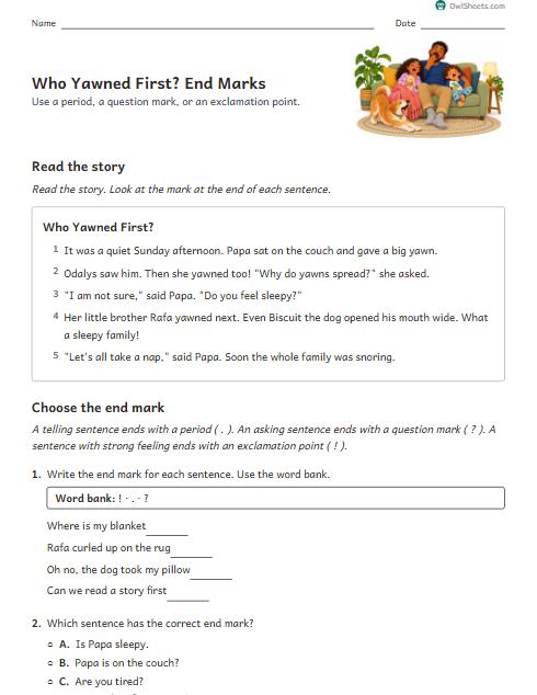 Who Yawned First? End Marks worksheet preview