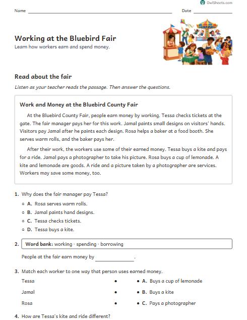 Working at the Bluebird Fair worksheet preview