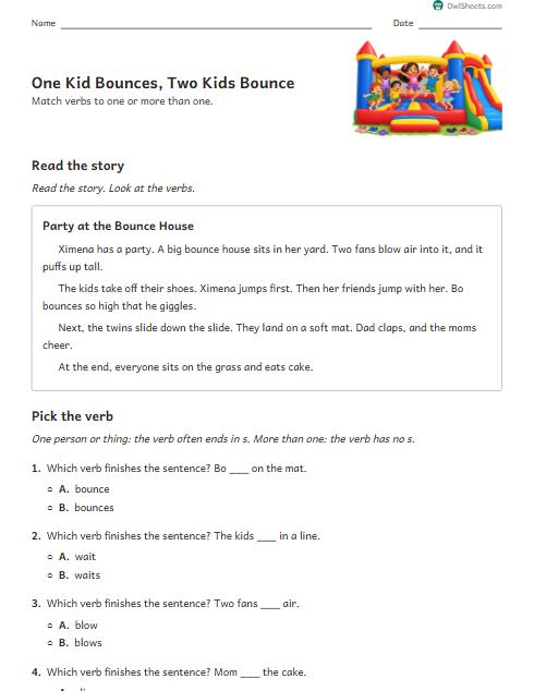 One Kid Bounces, Two Kids Bounce worksheet preview