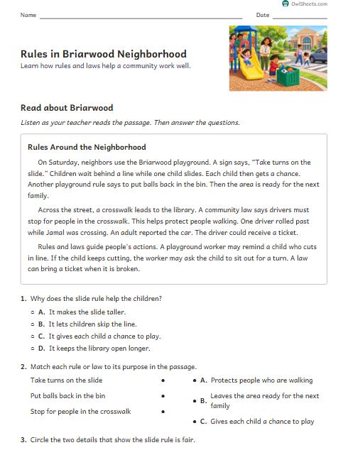 Rules in Briarwood Neighborhood worksheet preview