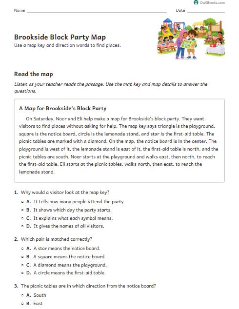 Brookside Block Party Map worksheet preview