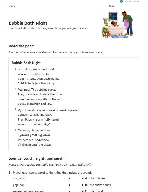 Bubble Bath Night worksheet preview