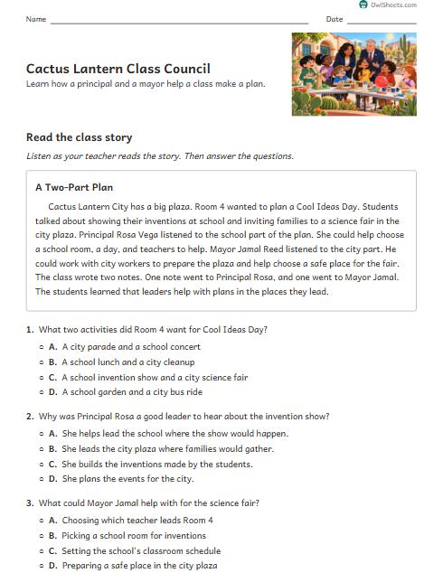 Cactus Lantern Class Council worksheet preview