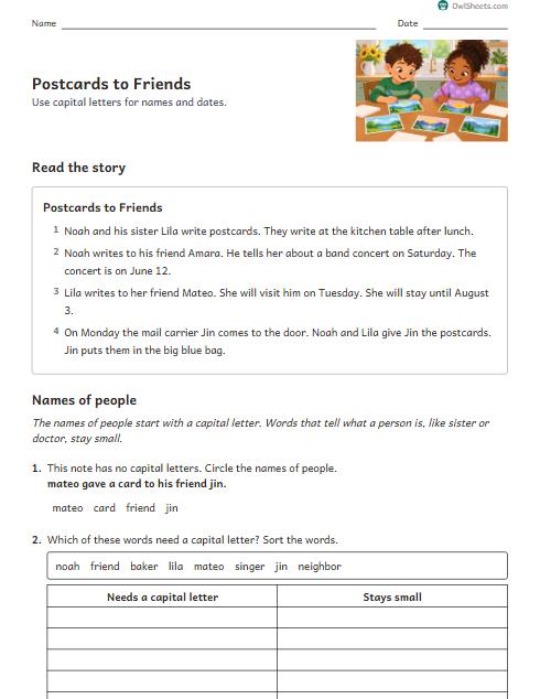 Postcards to Friends worksheet preview