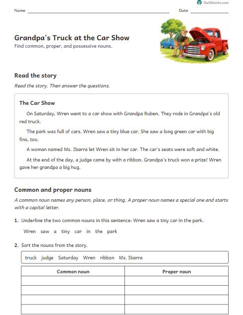 Grandpa's Truck at the Car Show worksheet preview