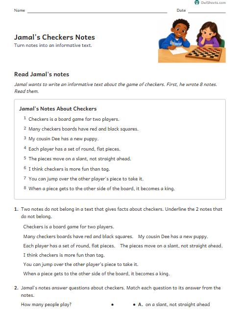 Jamal's Checkers Notes worksheet preview