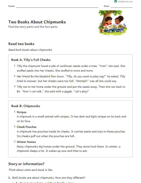Two Books About Chipmunks worksheet preview