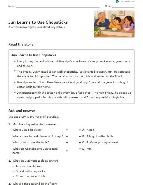 Jun Learns to Use Chopsticks worksheet preview