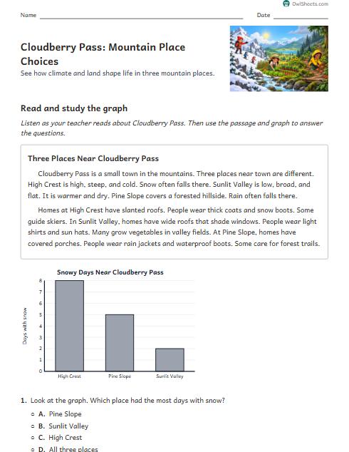 Cloudberry Pass: Mountain Place Choices worksheet preview