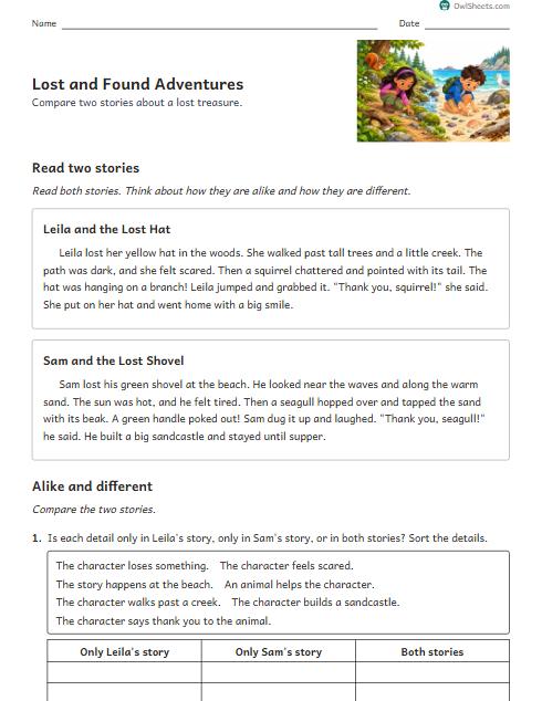 Lost and Found Adventures worksheet preview