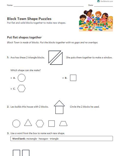 Block Town Shape Puzzles worksheet preview
