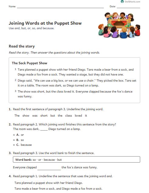 Joining Words at the Puppet Show worksheet preview