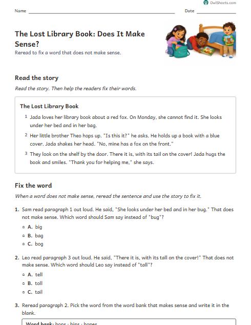 The Lost Library Book: Does It Make Sense? worksheet preview