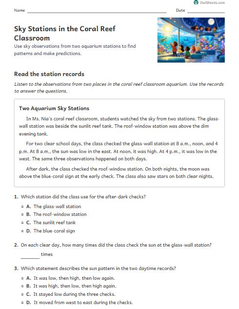 Sky Stations in the Coral Reef Classroom worksheet preview