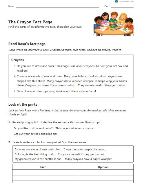 The Crayon Fact Page worksheet preview