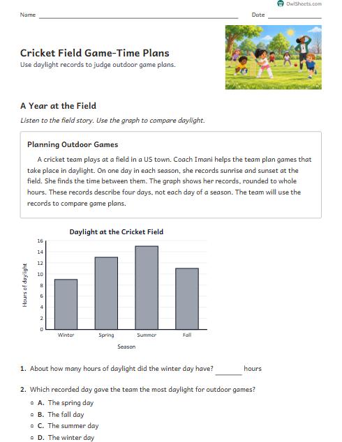 Cricket Field Game-Time Plans worksheet preview