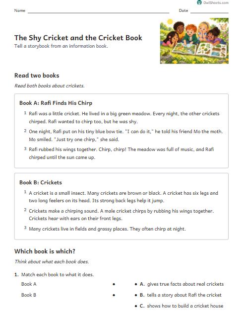 The Shy Cricket and the Cricket Book worksheet preview