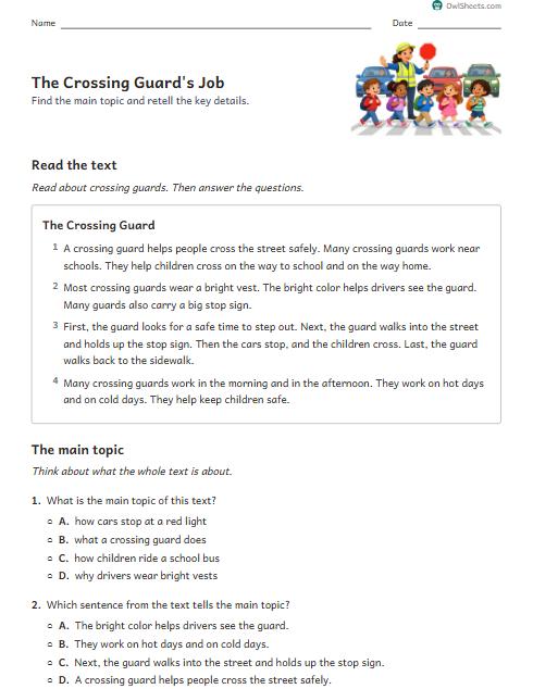 The Crossing Guard's Job worksheet preview