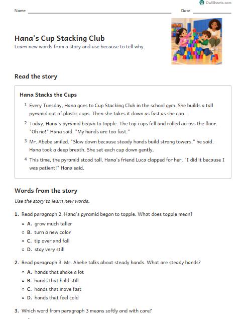Hana's Cup Stacking Club worksheet preview