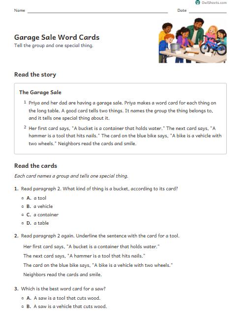 Garage Sale Word Cards worksheet preview