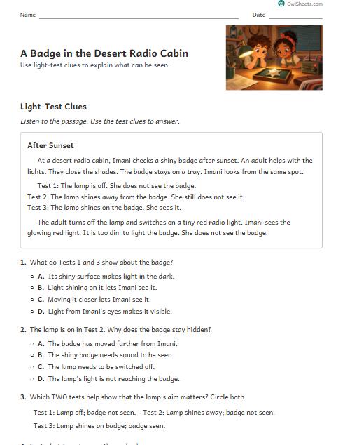 A Badge in the Desert Radio Cabin worksheet preview