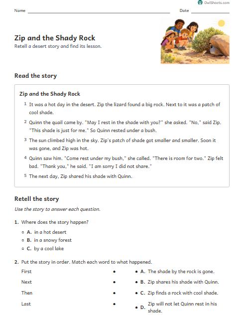 Zip and the Shady Rock worksheet preview