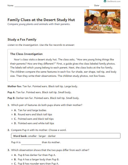 Family Clues at the Desert Study Hut worksheet preview
