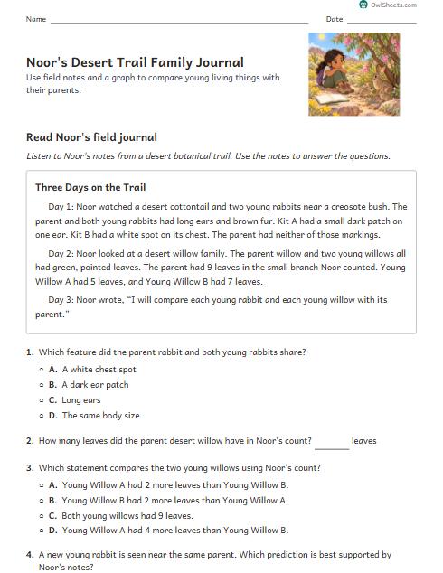 Noor's Desert Trail Family Journal worksheet preview