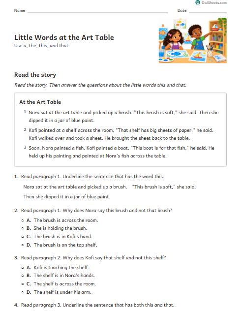 Little Words at the Art Table worksheet preview