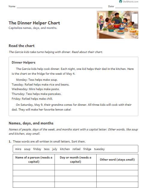 The Dinner Helper Chart worksheet preview