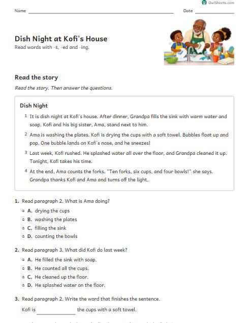 Dish Night at Kofi's House worksheet preview
