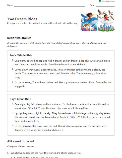Two Dream Rides worksheet preview