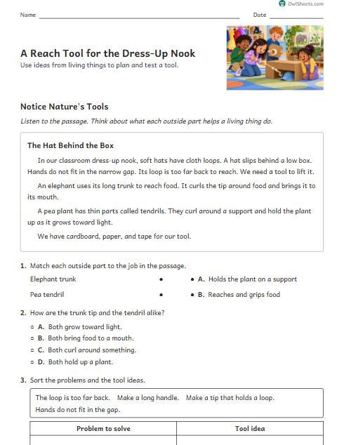 A Reach Tool for the Dress-Up Nook worksheet preview