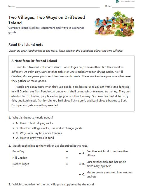 Two Villages, Two Ways on Driftwood Island worksheet preview
