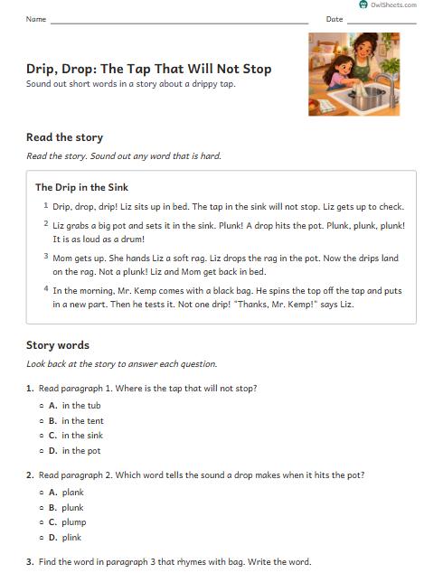 Drip, Drop: The Tap That Will Not Stop worksheet preview