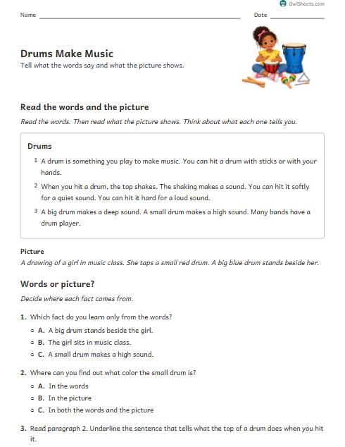 Drums Make Music worksheet preview