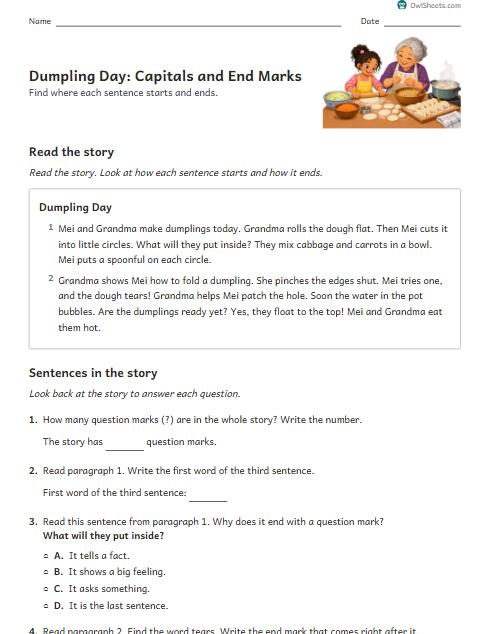 Dumpling Day: Capitals and End Marks worksheet preview